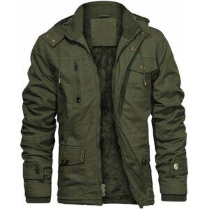 Men's Thick Winter Jackets with Hood Fleece Lining Cotton Military Jackets Work
